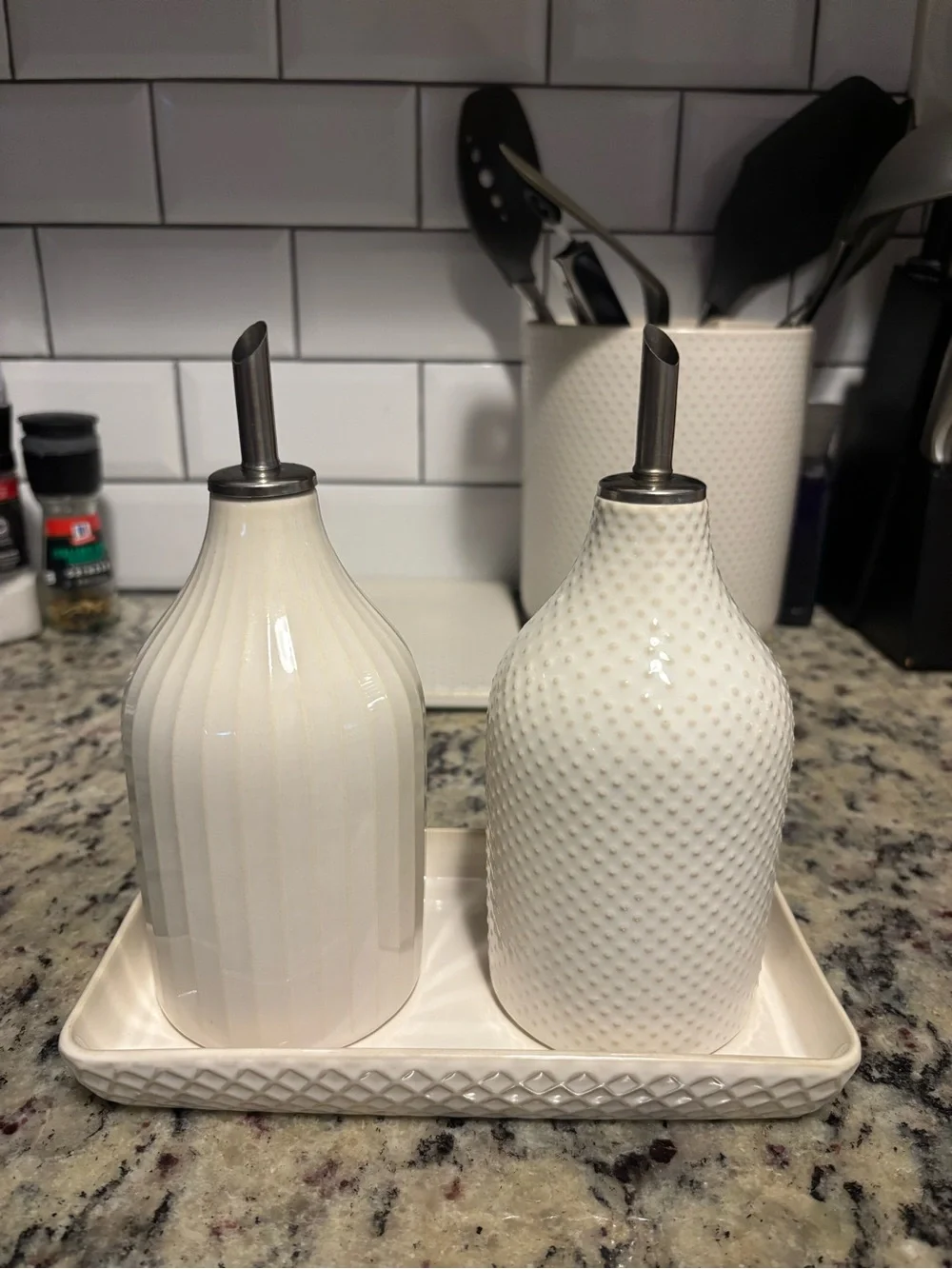 West Elm Stoneware Textured Oil & Vinegar Set